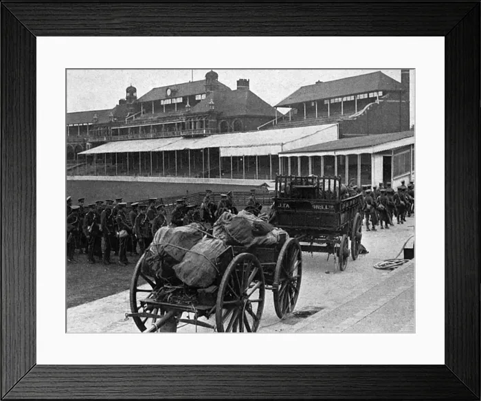 Framed Print : Mobilisation scenes at the Oval cricket ground, WW1 Framed Print : Mobilisation scenes at the Oval cricket ground, WW1