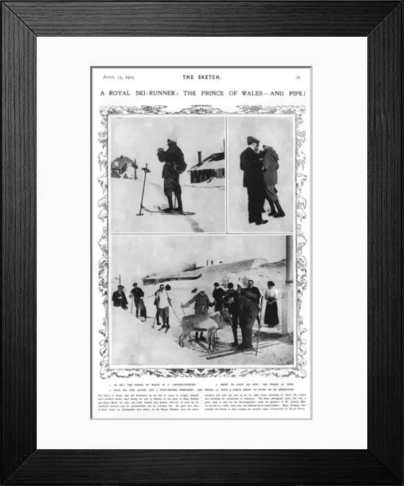 Framed Print : The Prince of Wales skiing and pipe smoking in Norway