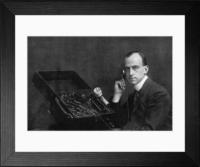 Framed Print : E. Thorp Hicks with his sound educator for helping the deaf Framed Print : E. Thorp Hicks with his sound educator for helping the deaf