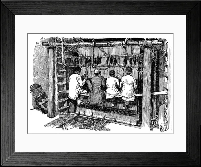 Framed Print : Indian carpet weavers