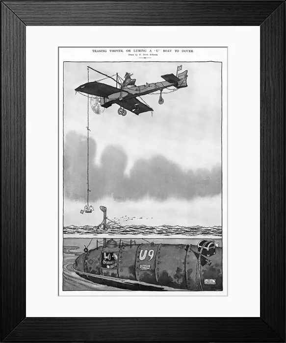 Framed Print : Teasing Tirpitz, or luring a U boat to Dover, Heath Robinson Framed Print : Teasing Tirpitz, or luring a U boat to Dover, Heath Robinson