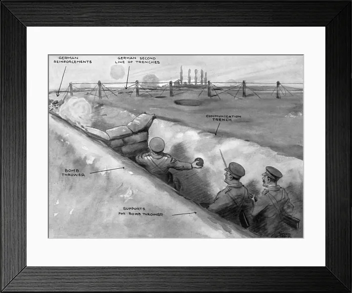 Framed Print : The latest warfare, bomb thrower in action, WW1 Framed Print : The latest warfare, bomb thrower in action, WW1