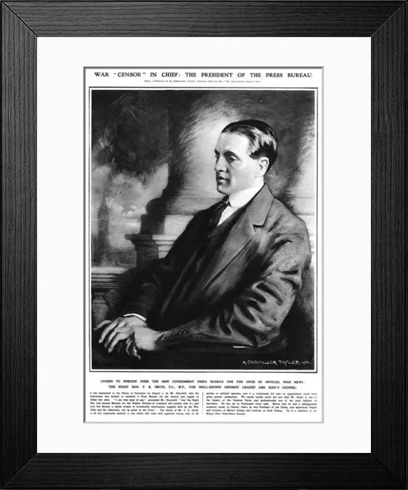 Framed Print : The Right Hon F E Smith, War Censor in Chief, WW1 Framed Print : The Right Hon F E Smith, War Censor in Chief, WW1
