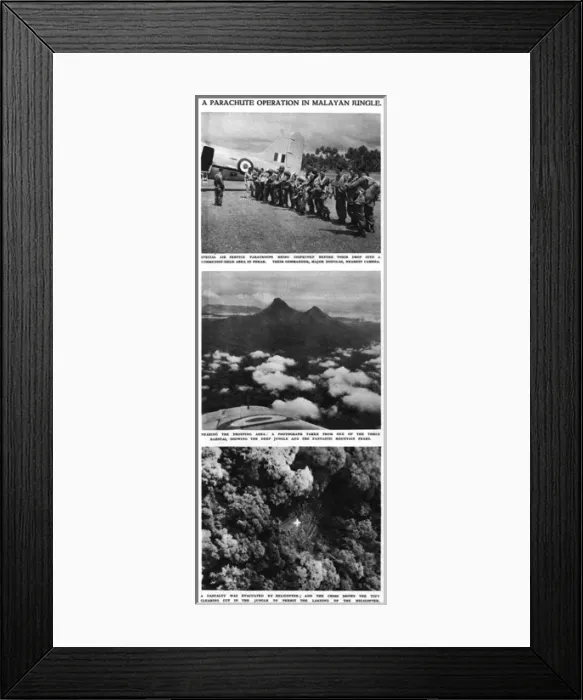 Framed Print : An S. A. S. parachute operation in the Malayan jungle