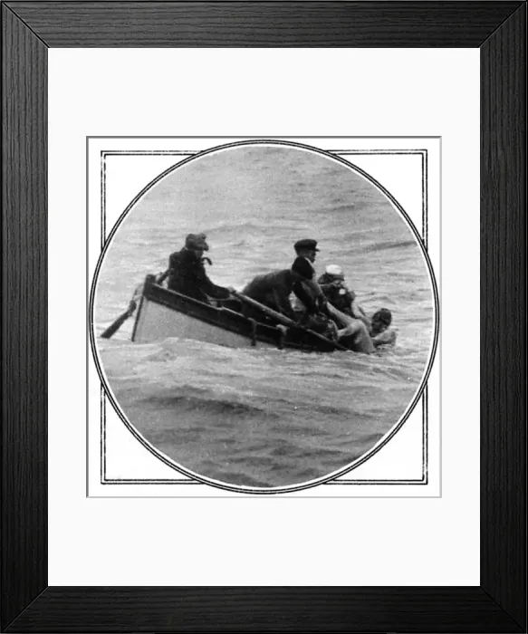 Framed Print : Mercedes Gleitze hauled from water on Gibraltar swim Framed Print : Mercedes Gleitze hauled from water on Gibraltar swim