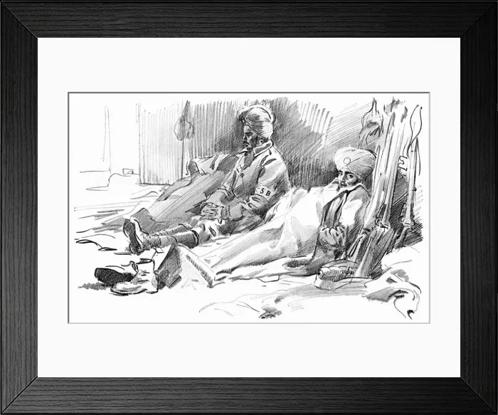 Framed Print : Sikh soldiers resting in a French building, WW1
