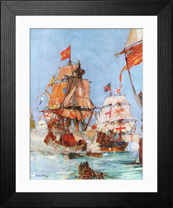Framed Print : Spanish Armada - Golden Lion attacks Santa Ana Framed Print : Spanish Armada - Golden Lion attacks Santa Ana
