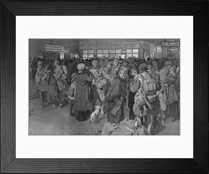 Framed Print : Arrival of troop train by Fortunino Matania Framed Print : Arrival of troop train by Fortunino Matania