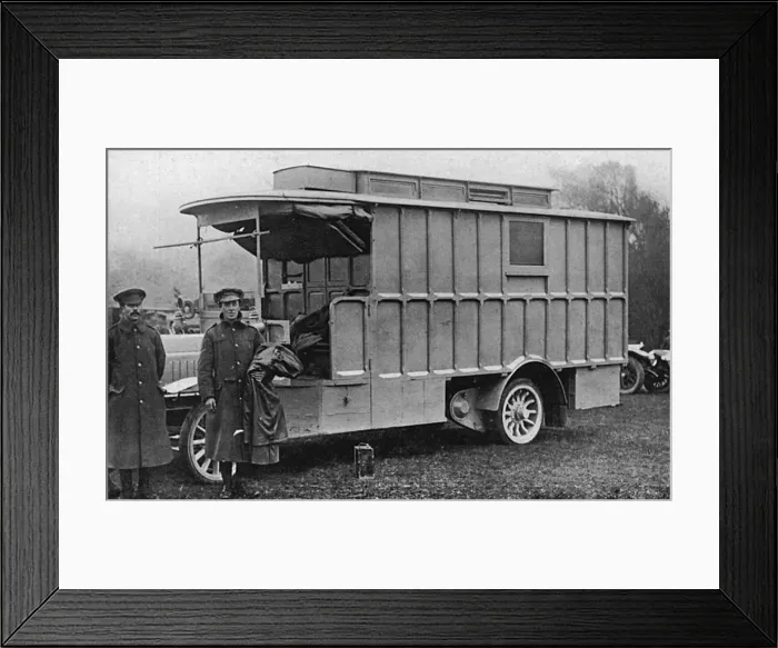 Framed Print : Mobile bacteriological laboratory, RAMC officers in France Framed Print : Mobile bacteriological laboratory, RAMC officers in France