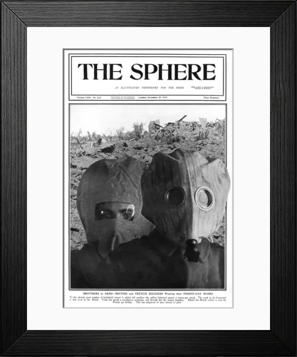 Framed Print : British and French soldiers in gas masks, WW1 Framed Print : British and French soldiers in gas masks, WW1
