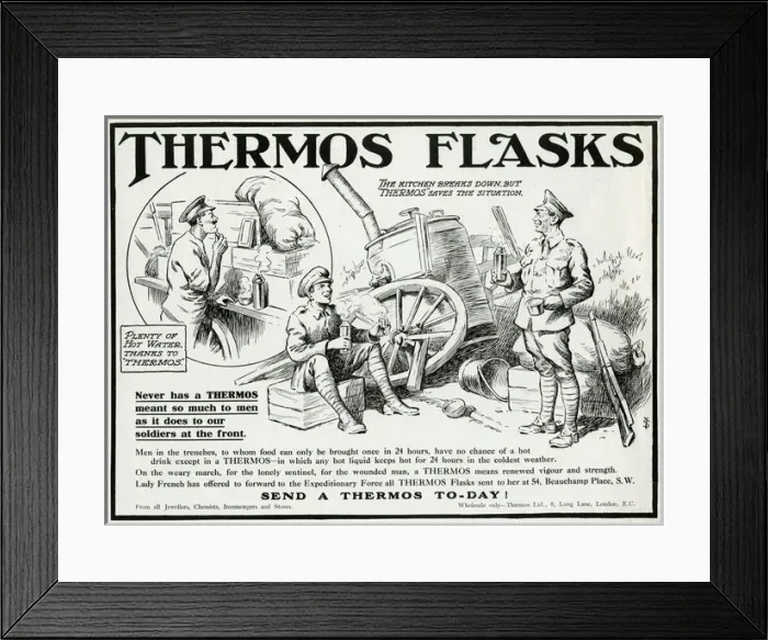 Framed Print : Advert for Thermos flasks WW1 Framed Print : Advert for Thermos flasks WW1