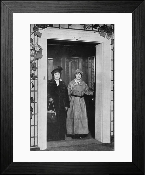 Framed Print : Female lift attendant at a West End business, WW1 Framed Print : Female lift attendant at a West End business, WW1