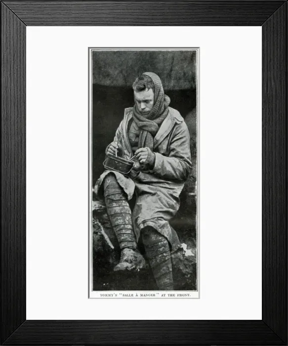 Framed Print : British soldier eating rations at the Front, WW1 Framed Print : British soldier eating rations at the Front, WW1