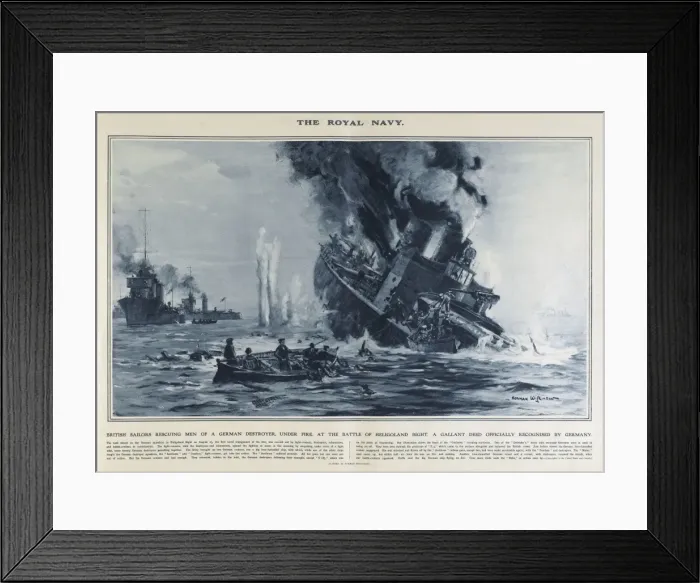 Framed Print : British rescuing men from German destroyer, Heligoland, WW1