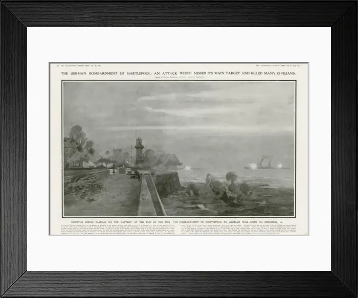 Framed Print : German bombardment of Hartlepool during World War I Framed Print : German bombardment of Hartlepool during World War I
