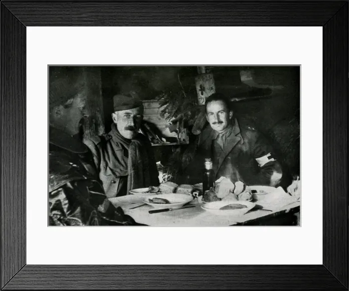 Framed Print : WW1 - British officers at their meal in a trench-shelter Framed Print : WW1 - British officers at their meal in a trench-shelter