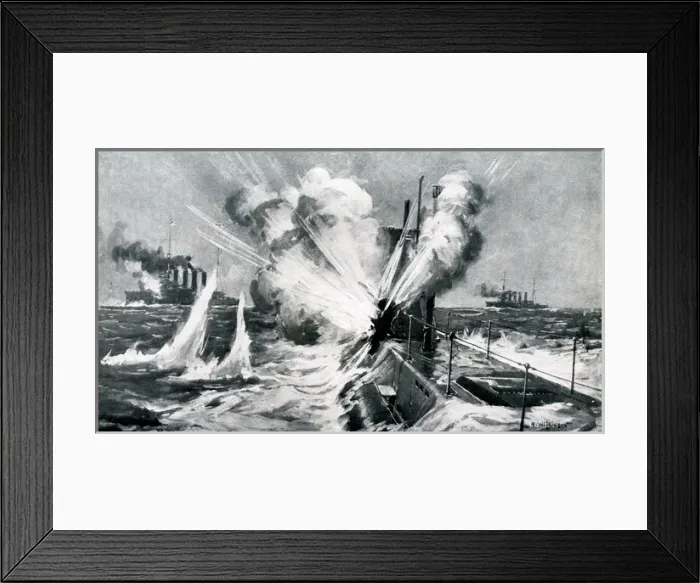 Framed Print : WW1 - HMS Birmingham sinking the German U-15 U-Boat Framed Print : WW1 - HMS Birmingham sinking the German U-15 U-Boat