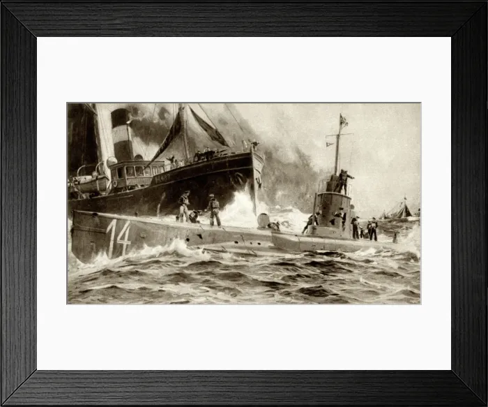 Framed Print : WW1 - U-14 rammed by British steam trawler, the Oceanic II