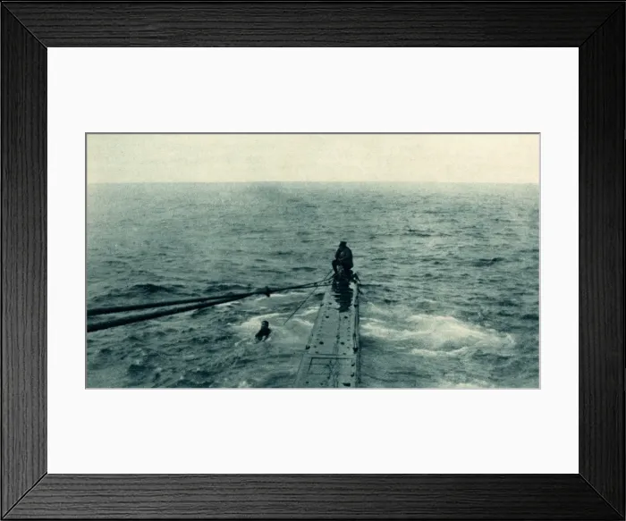 Framed Print : WW1 - British submarine rescues German sailor Framed Print : WW1 - British submarine rescues German sailor