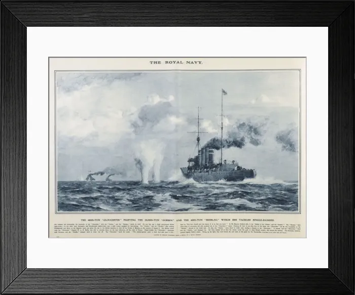 Framed Print : HMS Gloucester in Great War Deeds, WW1 Framed Print : HMS Gloucester in Great War Deeds, WW1
