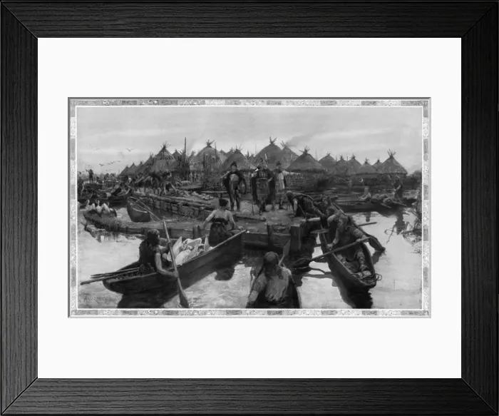 Framed Print : In England 2, 000 years ago: a prehistoric lake village Framed Print : In England 2, 000 years ago: a prehistoric lake village