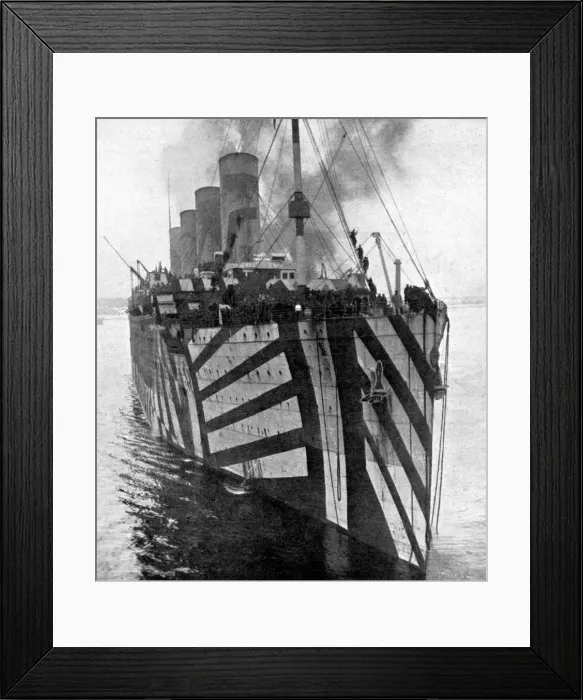 Framed Print : Olympic arrives at Halifax, WW1, dazzle painting Framed Print : Olympic arrives at Halifax, WW1, dazzle painting