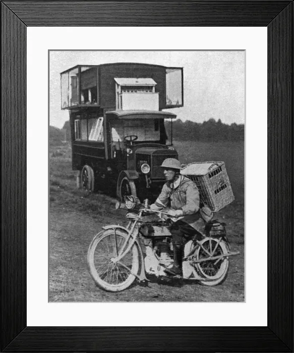 Framed Print : Pigeons and their motor lorry home at the front, WWI