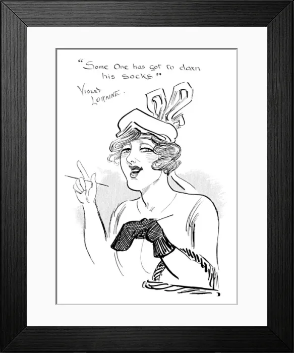 Framed Print : Violet Loraine knitting in Round the Map, WWI Framed Print : Violet Loraine knitting in Round the Map, WWI
