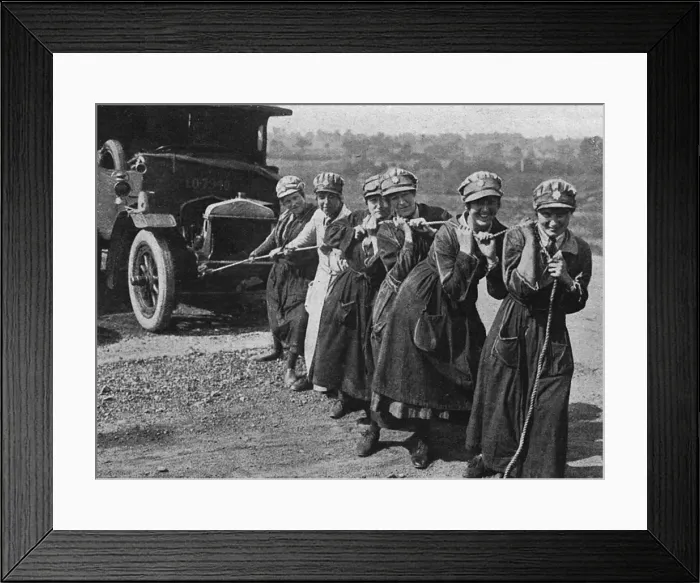 Framed Print : Womens Legion pulling a broken down ambulance, WWI Framed Print : Womens Legion pulling a broken down ambulance, WWI