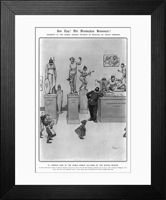 Framed Print : Am Tag, Heath Robinson 6. German spies in the British Museum Framed Print : Am Tag, Heath Robinson 6. German spies in the British Museum