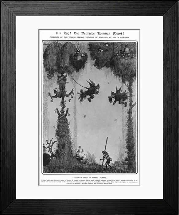Framed Print : Am Tag, Heath Robinson 1. German Spies in Epping Forest Framed Print : Am Tag, Heath Robinson 1. German Spies in Epping Forest