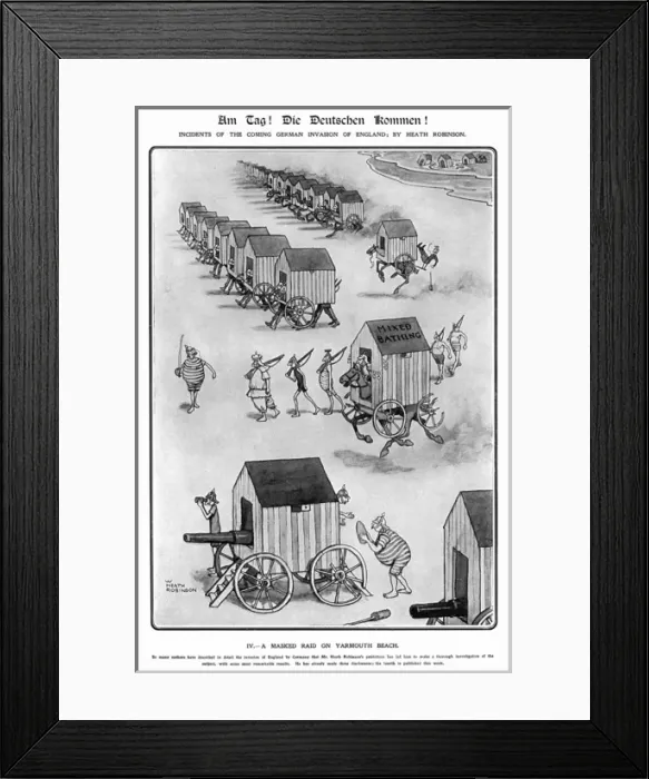 Framed Print : Am Tag, Heath Robinson 4. A masked raid on Yarmouth Beach
