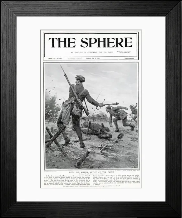Framed Print : British soldier about to throw a hand grenade, during the storming of a German trench