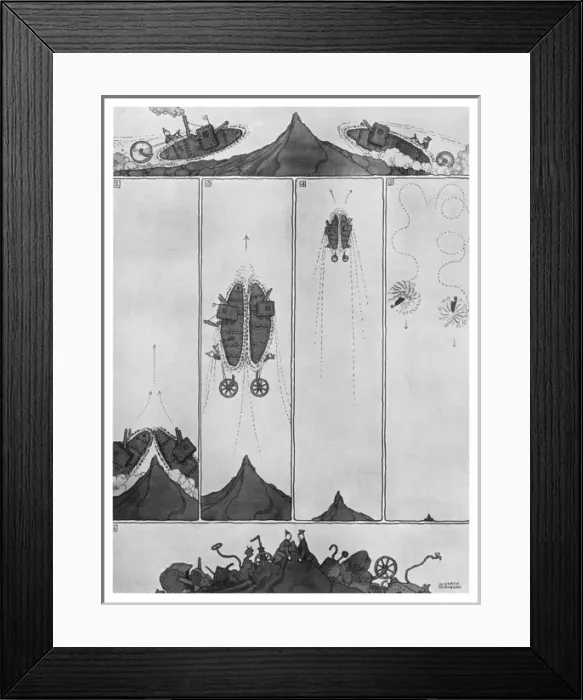 Framed Print : A Tale of Two Tanks by Heath Robinson, WW1 cartoon Framed Print : A Tale of Two Tanks by Heath Robinson, WW1 cartoon