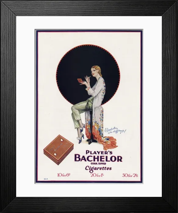 Framed Print : Advert for Players Bachelor cigarettes 1930 Framed Print : Advert for Players Bachelor cigarettes 1930