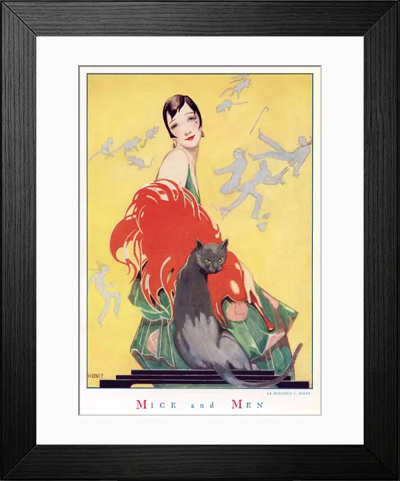 Framed Print : Mice and Men by Winifred C. Honey, 1920s woman with cat Framed Print : Mice and Men by Winifred C. Honey, 1920s woman with cat