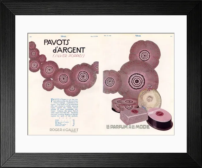Framed Print : Pavots d Argent fragrance advertisement, Roger & Gallet