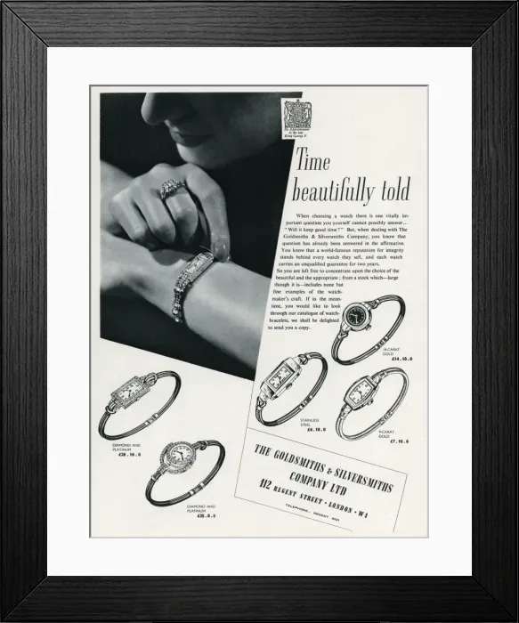 Framed Print : Advert for Goldsmiths & Silversmiths bracelet style watches Framed Print : Advert for Goldsmiths & Silversmiths bracelet style watches