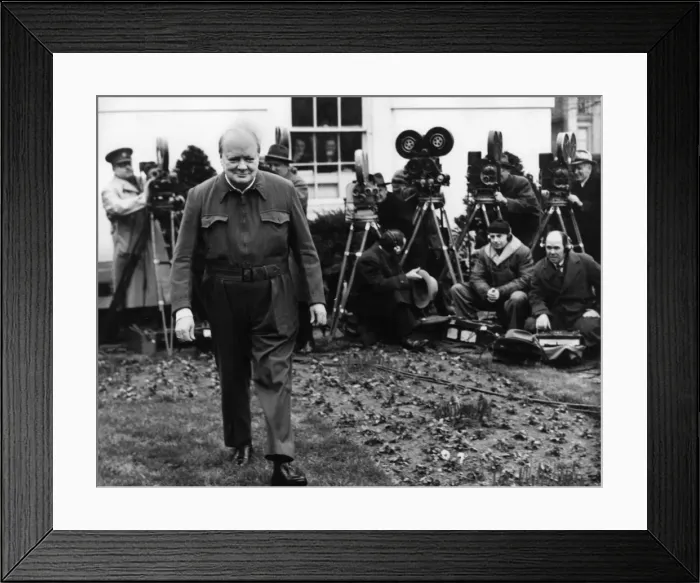Framed Print : Winston Churchill in siren suit, 1943 Framed Print : Winston Churchill in siren suit, 1943
