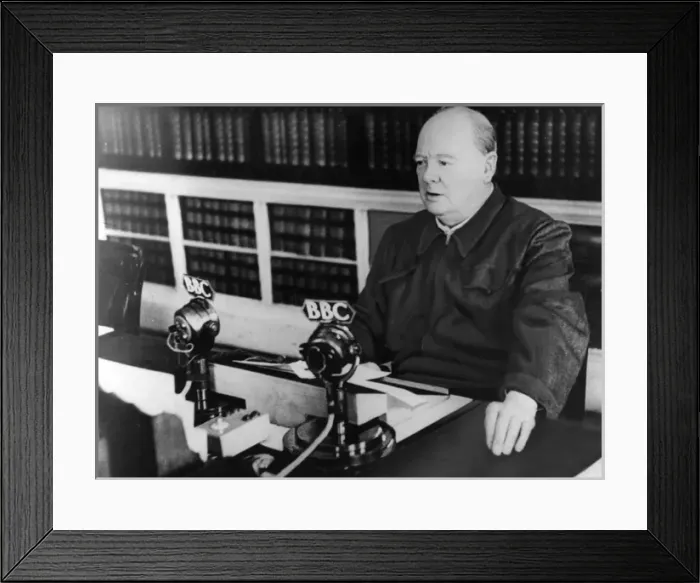 Framed Print : Winston Churchill in BBC radio broadcast, 1940