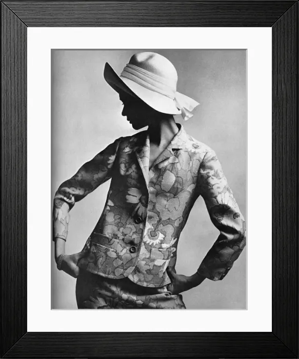 Framed Print : Printed floral linen suit by Tiktiner of France, 1965 Framed Print : Printed floral linen suit by Tiktiner of France, 1965