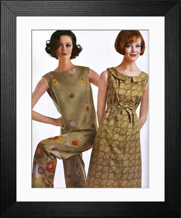 Framed Print : Fredrica trouser suit, Marimekko dress, 1965 fashion Framed Print : Fredrica trouser suit, Marimekko dress, 1965 fashion
