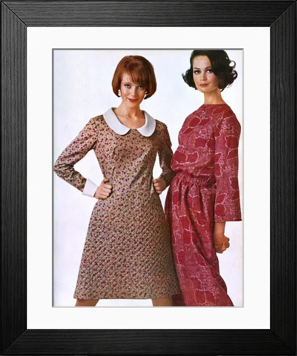 Framed Print : Ricki Reed dress and Ascher silk outfit, 1965 Framed Print : Ricki Reed dress and Ascher silk outfit, 1965