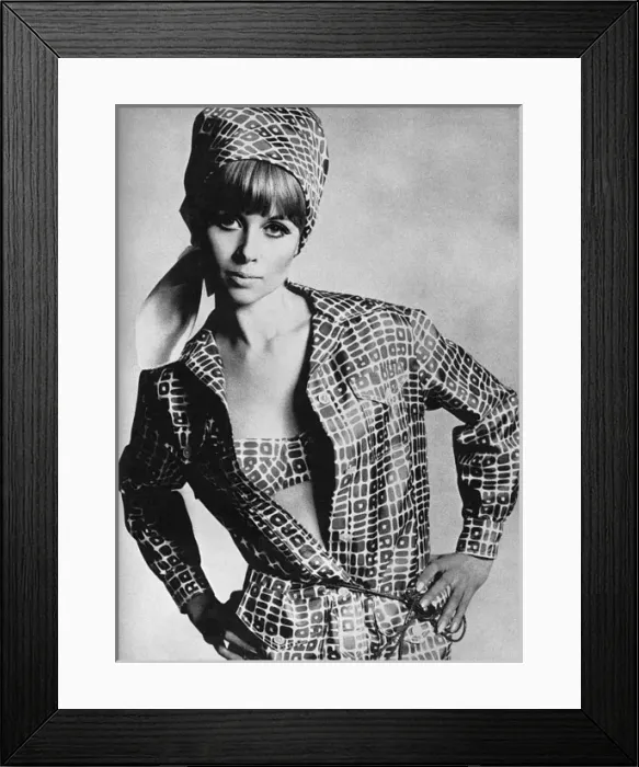 Framed Print : Christian Dior shirt dress and matching bikini, 1965 Framed Print : Christian Dior shirt dress and matching bikini, 1965