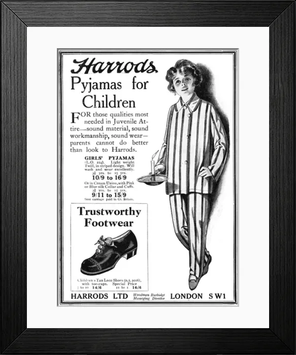 Framed Print : Harrods pyjamas for children