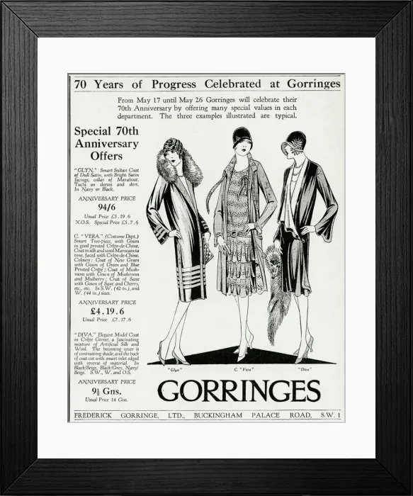 Framed Print : Advert for Gorringes womens clothing 1928 Framed Print : Advert for Gorringes womens clothing 1928