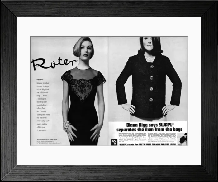 Framed Print : Diana Rigg wearing SWAPL jacket, Roter advertisement Framed Print : Diana Rigg wearing SWAPL jacket, Roter advertisement