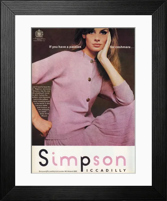 Framed Print : Simpson of Piccadilly advertisement - Jean Shrimpton Framed Print : Simpson of Piccadilly advertisement - Jean Shrimpton