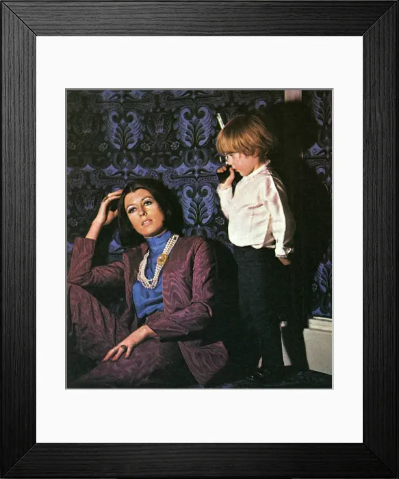 Framed Print : Dana렂est wearing a Biba moire suit Framed Print : Dana렂est wearing a Biba moire suit