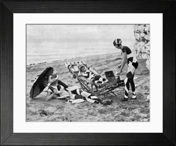Framed Print : Dazzle style fashion on the beach, 1919 Framed Print : Dazzle style fashion on the beach, 1919